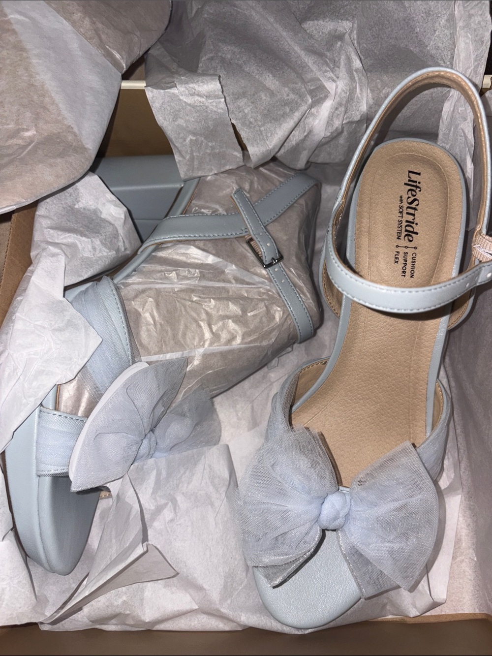 Life Stride Light Blue Bow Platform Heels